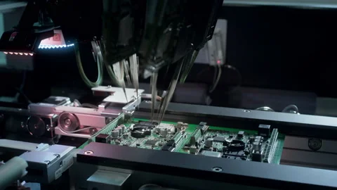 Production of electronic circuit boards, installation of SMD Stock Footage 153024121