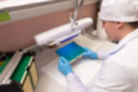 Production of electronic components  at high-tech factory blur b Stock Photos