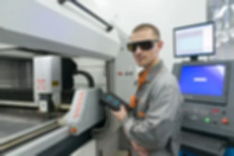 Production of electronic components  at high-tech factory blur b Stock Photos