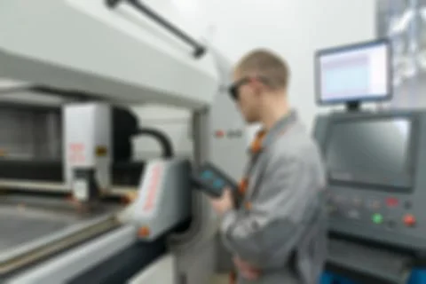 Production of electronic components  at high-tech factory blur b Stock Photos