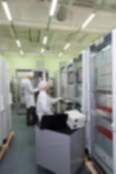 Production of electronic components  at high-tech factory blur Foto stock