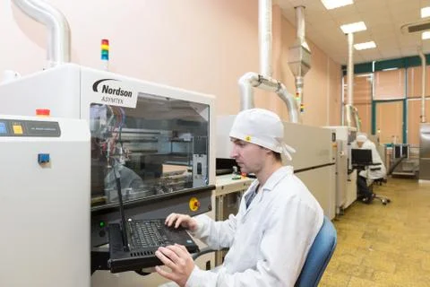 Production of electronic components  at high-tech factory Stock Photos