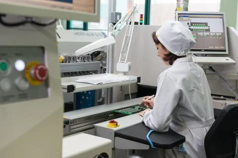 Production of electronic components  at high-tech factory Stock Photos