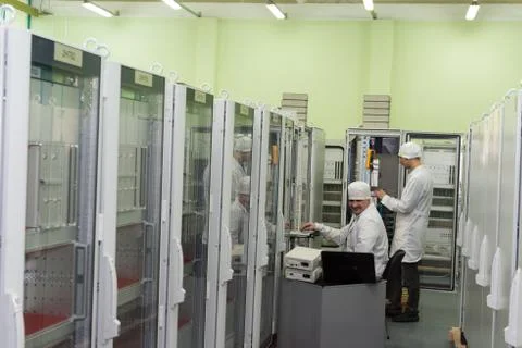 Production of electronic components  at high-tech factory Stock Photos