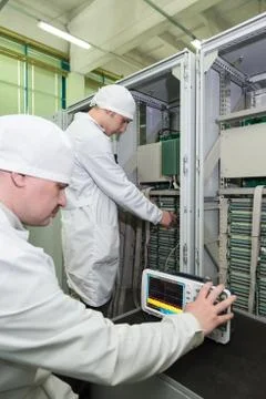 Production of electronic components  at high-tech factory Stock Photos