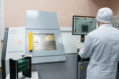 Production of electronic components  at high-tech factory Stock Photos