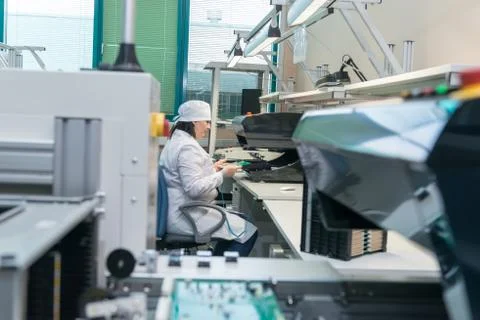 Production of electronic components  at high-tech factory Stock Photos