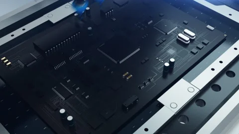 Production of electronics Microchips and Chips . robot assembles system board Video stock 226444080