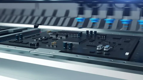 Production of electronics Microcircuits and Chips . robot assembles system bo Stock Footage 226443651