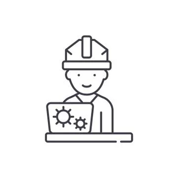 Production engineer line icon concept. Production engineer vector linear Stock Illustration
