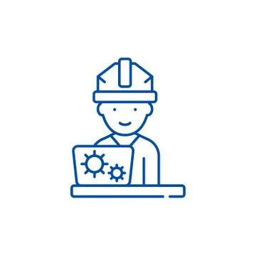 Production engineer line icon concept. Production engineer flat vector symbol Stock Illustration