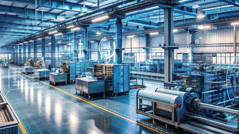 Production facility with augmented reality technology. Animated infographics Видео 286071285