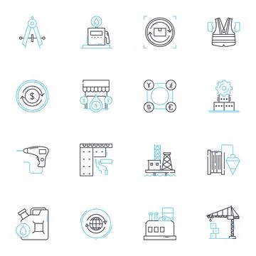 Production facility linear icons set. Assembly, Manufacturing, Automation Stock Illustration