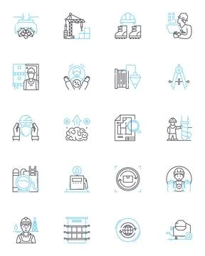 Production facility linear icons set. Assembly, Manufacturing, Automation Stock Illustration