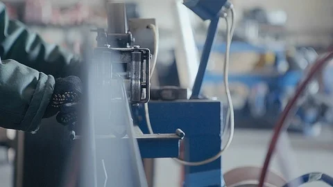 Production, factory machine tools, wide shot Stock Footage 86360081