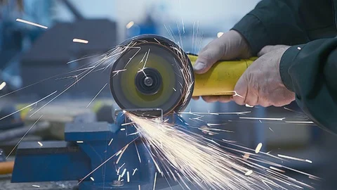 Production, factory machine tools, wide shot Stock Footage 86360201