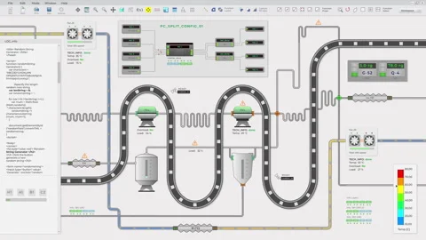 Production factory software interface controls the automated conveyor equipment Stock Footage 273322410