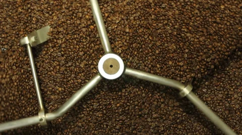 Production of fresh fried coffee beans roasting factory process  Stock Footage 34992060