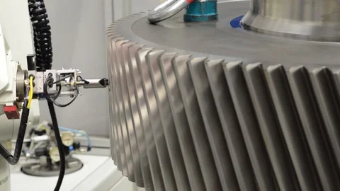 Production of gearboxes - quality control with modern laser robotic Stock-Footage 90608762