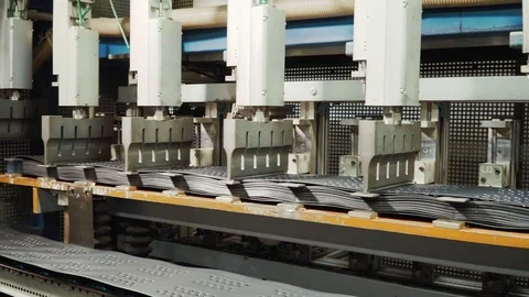 The production of the geogrid in the machine in the plant. Stock Footage