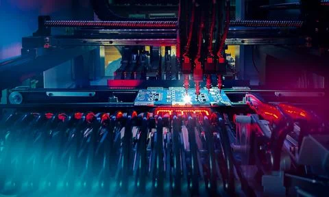 Production of high-tech computer Chips at Semiconductor Crisis. 스톡 사진