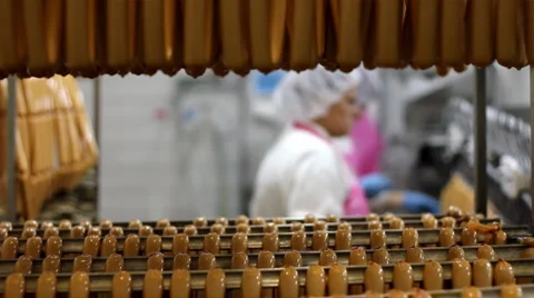 Production of hot dogs in a factory Stock Footage