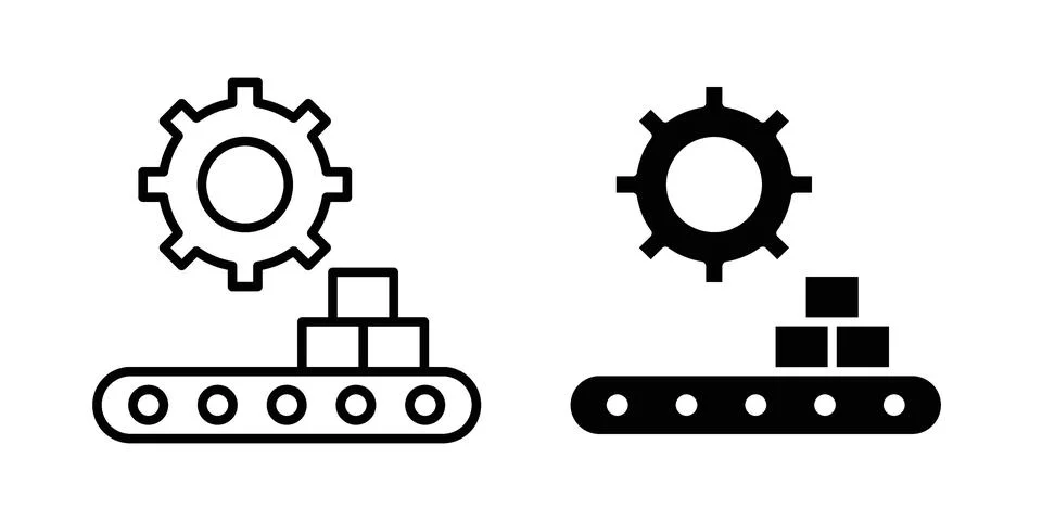 Production icon linear versions pack on white background Stock Illustration