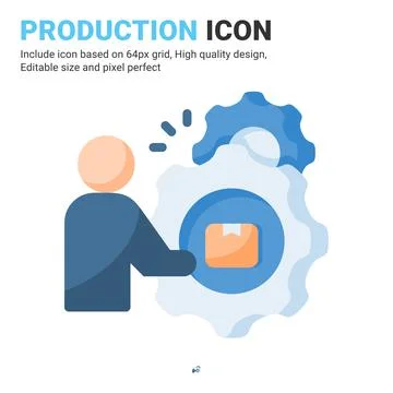 Production icon vector with flat color style isolated on white background Illustrazione stock