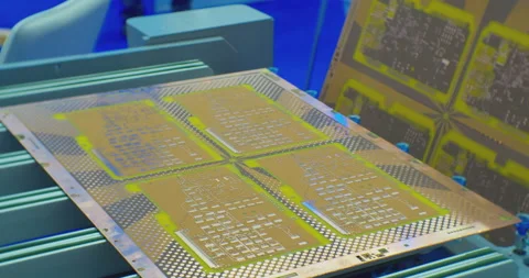 Production line. The blank electronic circuit board moves along the conveyor. Stock Footage 218612170