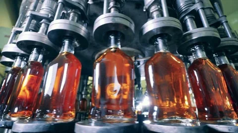 Production Line of Carbonated Drinks Close up of plastic bottle industry on a Stock-Footage 334588917
