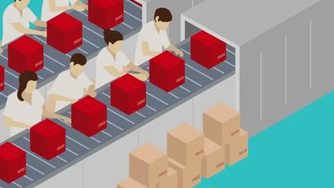 Production line with cardboard boxes. Production process on the line conveyor. Stock Footage
