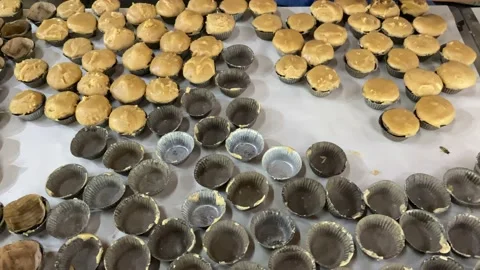 The production line of the coconut muffins. Stock Footage 205544470