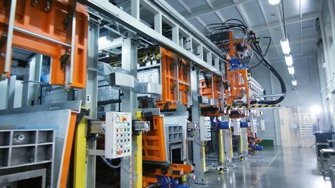 Production line with equipment and control panels in shop Stock Footage 106955517