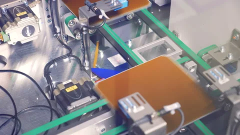 Production line of high-tech elements. Close-up. Stock Footage 95638254