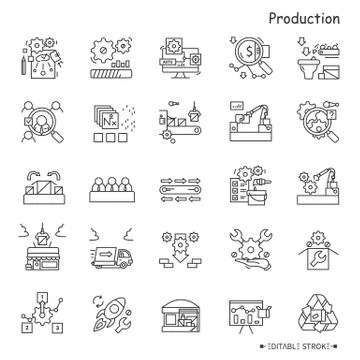 Production line icons set. Editable illustrations Stock Illustration