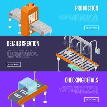 Production line isometric 3D posters set Stock Illustration