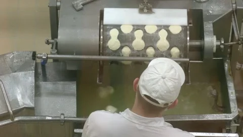 Production line machinery processing freshly fermented cheese Stock Footage 168506793