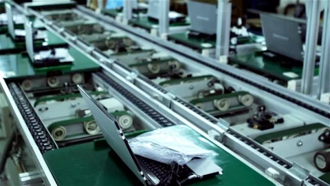Production Line with Notebooks in Computer Factory, Laptops on Assembly Line  Stock Footage 346732003