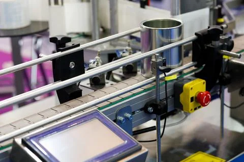 Production line with plastic modular conveyor belt Stock Photos