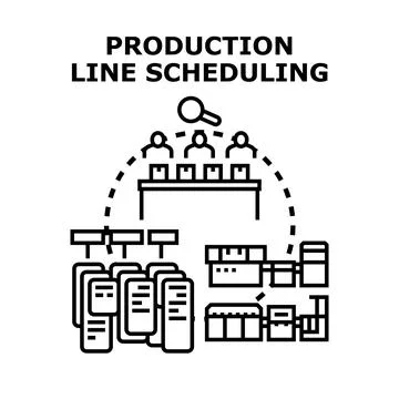 Production line scheduling and process management concept Stock Illustration