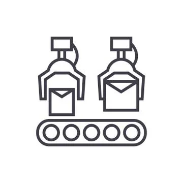 Production line vector line icon, sign, illustration on background, editable Illustrazione stock