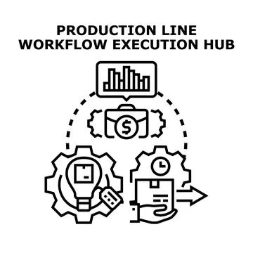 Production line workflow execution hub concept illustration Stock Illustration