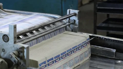 Production of matchboxes at a match factory Stock Footage 304132853