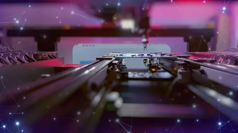 Production of microchips and computer chips: Technological concept with plexus Stock Footage 166592008