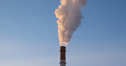 Production pipe with white smoke. Concept of atmospheric pollution, emission Stock Footage 166298847