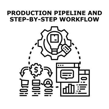 Production pipeline and step by step workflow process Stock Illustration