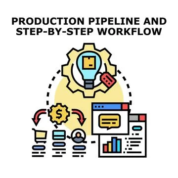 Production pipeline and step by step workflow process Stock Illustration