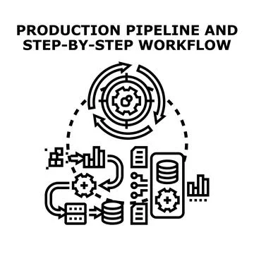 Production pipeline developing step by step business workflow process Stock Illustration