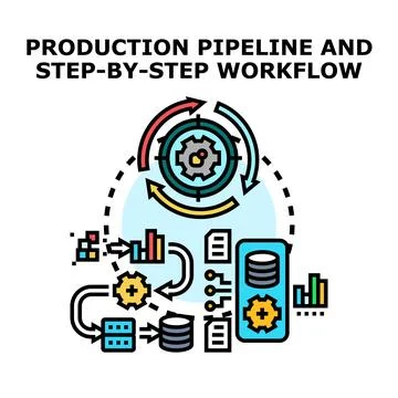Production pipeline developing step by step business workflow process Stock Illustration