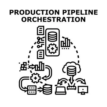 Production pipeline orchestration managing data flow automation Stock Illustration